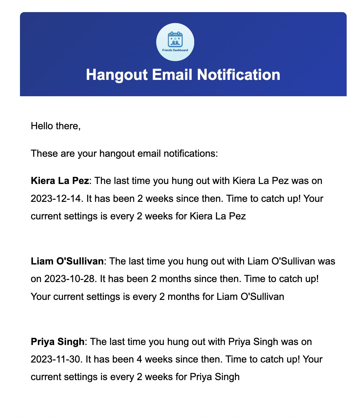 Hangout Email Example
